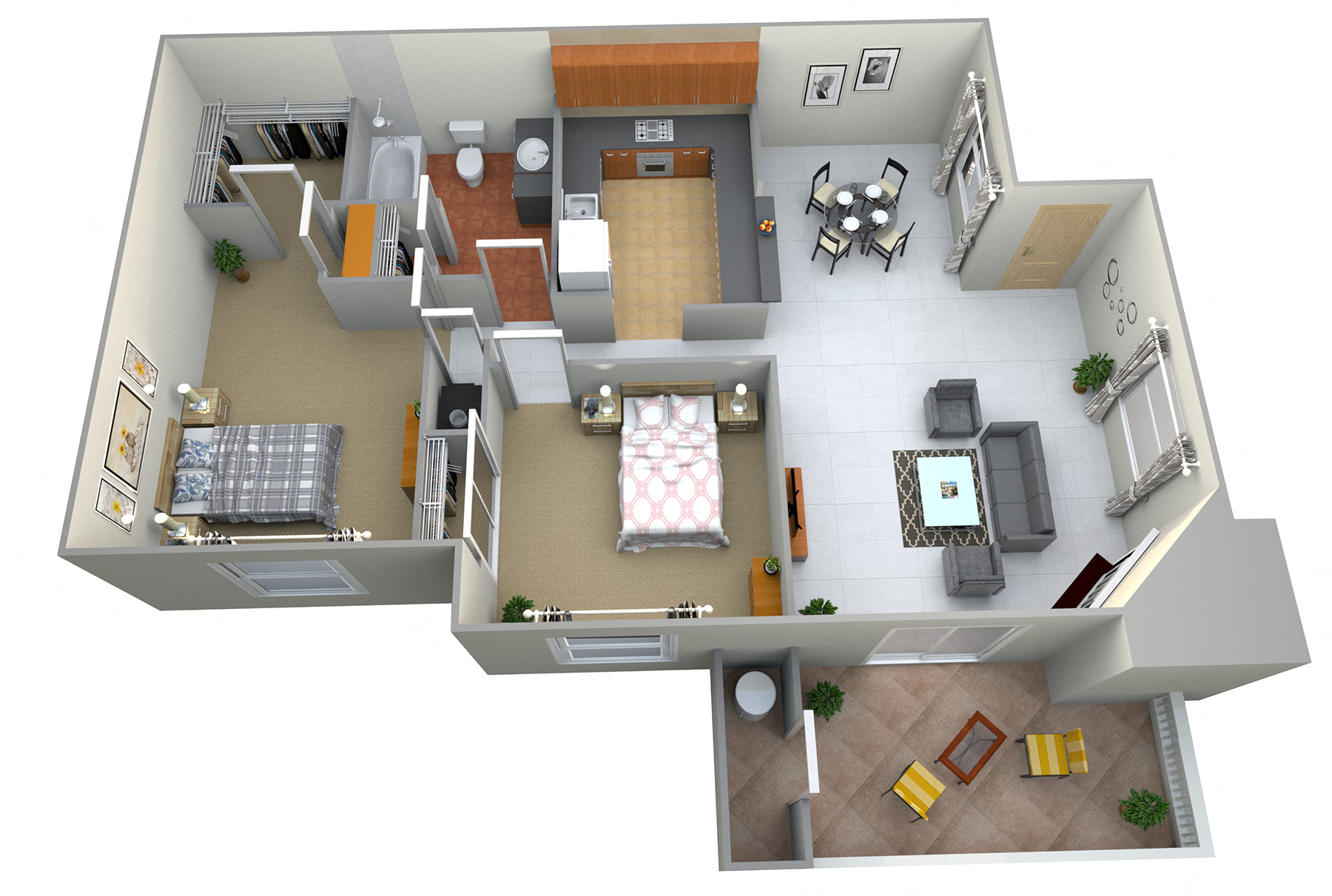 Floor plan for 2 beds, 1 bath, 841 sqft